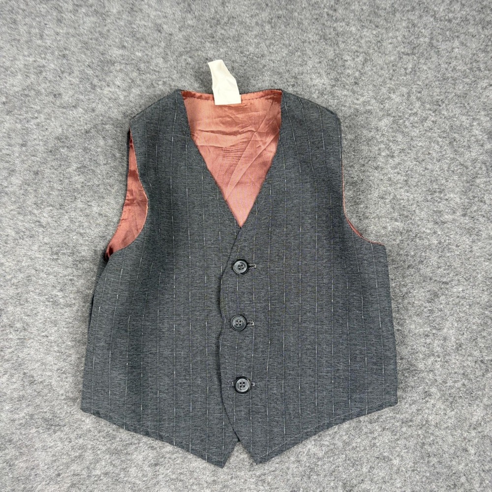 80s 90s Pinstripe Vest Boys 4T Gray Formal Dressy Made in USA Vintage Old Money - Picture 3 of 10